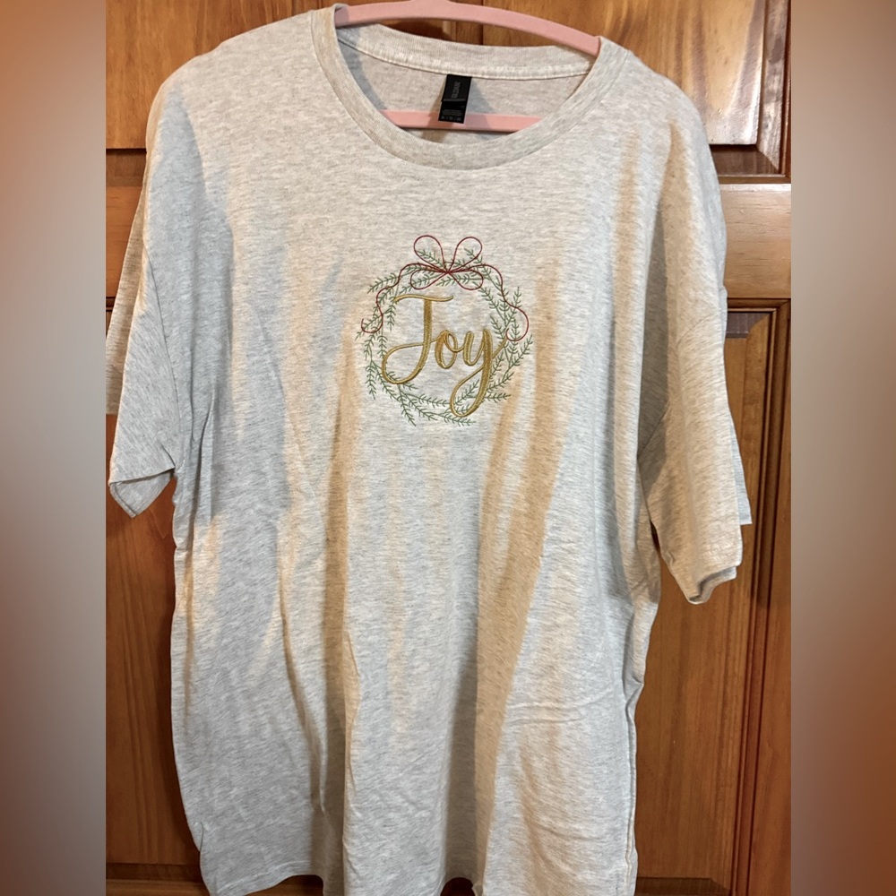 Women’s XL short sleeve embroidered Christmas “Joy” shirt. Gildan brand shirt